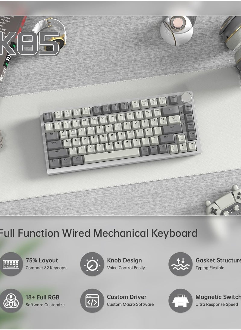 Attack Shark K85 Rapid Trigger 75% Wired Mechanical Gaming Keyboard Gasket with Hot Swapped Adjustable Actuation Magnetic Switch Programmable Knob TKL RGB Backlit PBT Keycaps for Win Mac Gamer  - Image 2