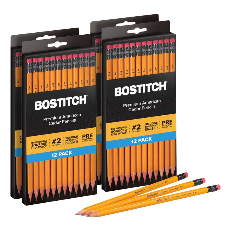 Bostitch Office Premium 2 Pencils American Cedar Wood PreSharpened HB Graphite 48Pack
