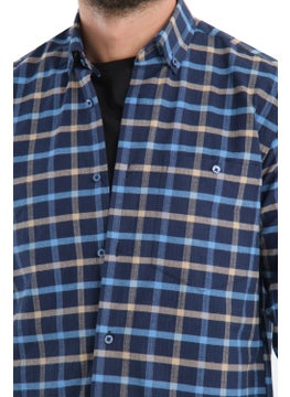 Men's Navy Blue Beige Checkered Winter Woolen Pocket Wide Cut Shirt - pzsku/Z0E8CCA5E274C9142344CZ/45/_/1728566503/73218710-288a-436f-8bba-a2c344280579