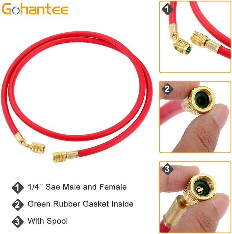 gohantee مجموعة خراطيم شحن R410A AC من بطول 60 بوصة، موصل 1/4 بوصة SAE، ضغط 800 PSI، لخراطيم مكيفات الهواء والتبريد R134A R12 R22 - Image 4