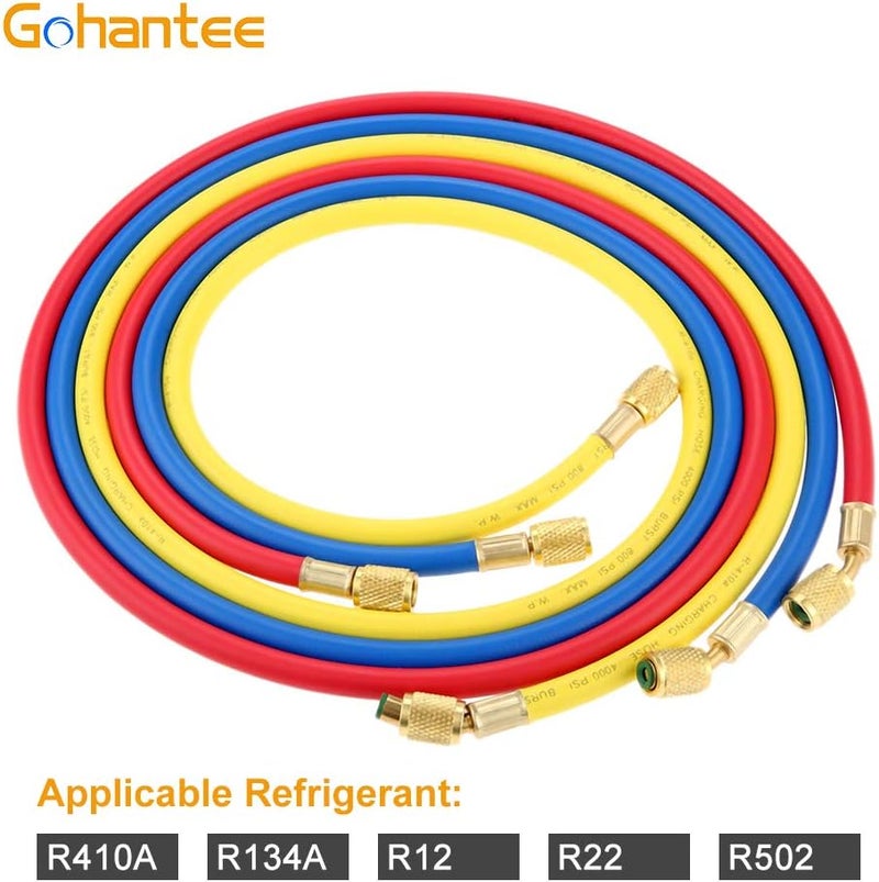 gohantee مجموعة خراطيم شحن R410A AC من بطول 60 بوصة، موصل 1/4 بوصة SAE، ضغط 800 PSI، لخراطيم مكيفات الهواء والتبريد R134A R12 R22 - Image 3