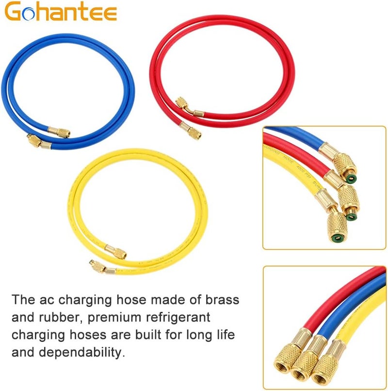 gohantee مجموعة خراطيم شحن R410A AC من بطول 60 بوصة، موصل 1/4 بوصة SAE، ضغط 800 PSI، لخراطيم مكيفات الهواء والتبريد R134A R12 R22 - Image 5