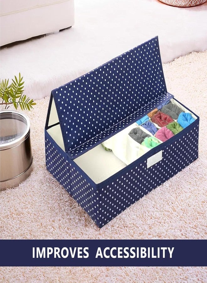 SHONIL Multipurpose Foldable Undergarments Organizer 16+1 Compartments Polyester Storage Box for Socks Belts Ties Innerwear 46x28x13 cm Navy Blue Polka Dot - Image 5