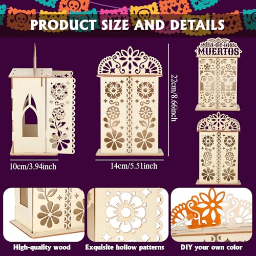 Colingmill 49pcs Dia De Los Muertos Decorations Set Muertos Ofrenda Altar Wooden Shadow Box Day of the Dead Banners Marigold Heads Papel Picado Butterfly Hanging for Remembrance Picture Frame Supplies - Image 3