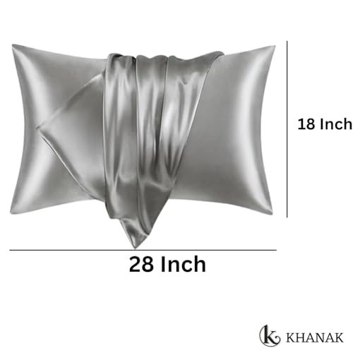 KHANAK Set of 2 Satin Silk Pillowcase for Hair and Skin Standard Size 18"X 28" with Soft Breathable Smooth Cooling Pillow Covers for Sleeping (2, Gray) - Image 2