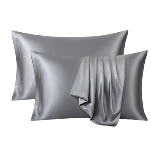 KHANAK Set of 2 Satin Silk Pillowcase for Hair and Skin Standard Size 18"X 28" with Soft Breathable Smooth Cooling Pillow Covers for Sleeping (2, Gray) - Image 1