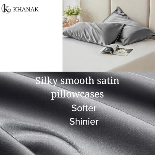 KHANAK Set of 2 Satin Silk Pillowcase for Hair and Skin Standard Size 18"X 28" with Soft Breathable Smooth Cooling Pillow Covers for Sleeping (2, Gray) - Image 5