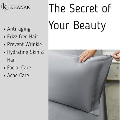 KHANAK Set of 2 Satin Silk Pillowcase for Hair and Skin Standard Size 18"X 28" with Soft Breathable Smooth Cooling Pillow Covers for Sleeping (2, Gray) - Image 4