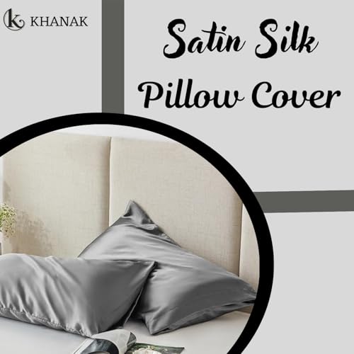 KHANAK Set of 2 Satin Silk Pillowcase for Hair and Skin Standard Size 18"X 28" with Soft Breathable Smooth Cooling Pillow Covers for Sleeping (2, Gray) - Image 3