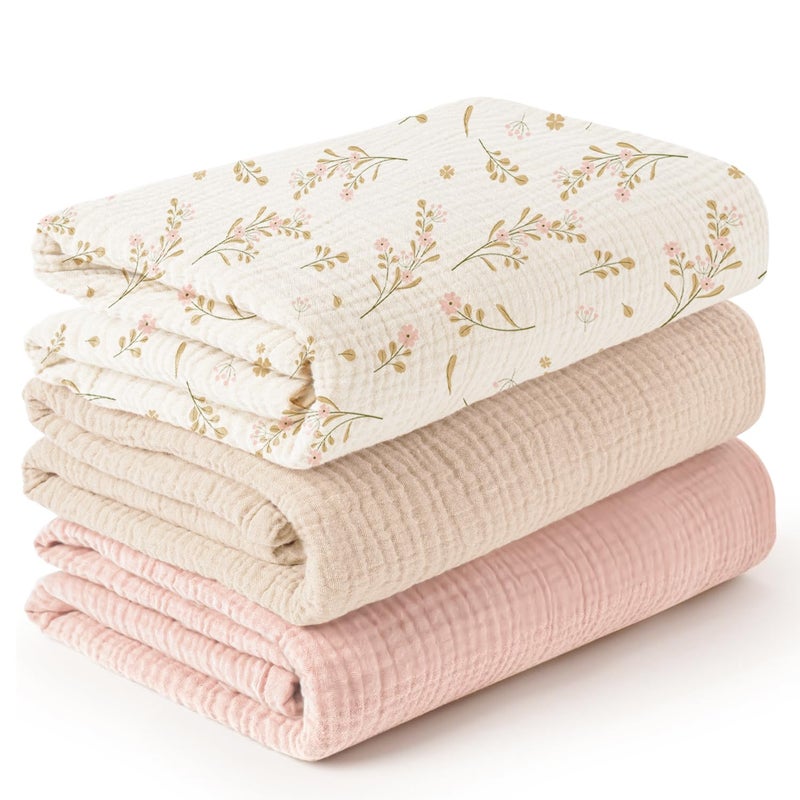 Konssy 3 Pack Muslin Swaddle Blankets for Unisex, Newborn Receiving Blanket, Large 47 x 47 inches, Soft Breathable Muslin Baby Swaddles for Boys & Girls - Image 1
