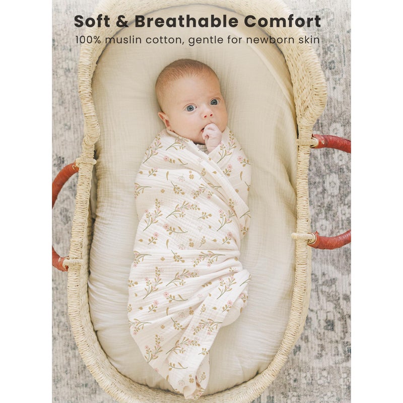 Konssy 3 Pack Muslin Swaddle Blankets for Unisex, Newborn Receiving Blanket, Large 47 x 47 inches, Soft Breathable Muslin Baby Swaddles for Boys & Girls - Image 2