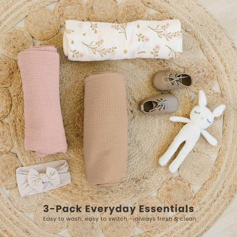 Konssy 3 Pack Muslin Swaddle Blankets for Unisex, Newborn Receiving Blanket, Large 47 x 47 inches, Soft Breathable Muslin Baby Swaddles for Boys & Girls - Image 4