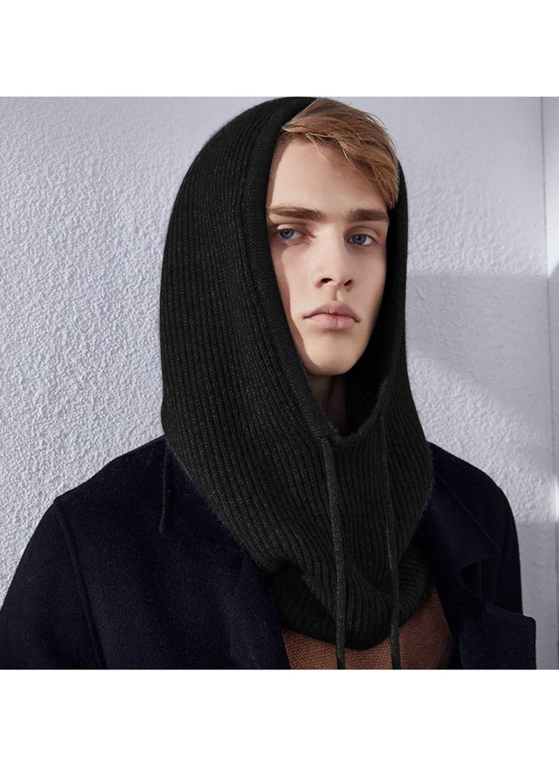 CMGTYYD - Winter Hats Balaclava Knit Beanie with Adjustable Drawstring Warm Hooded Scarf  Cap - One Size - Image 1