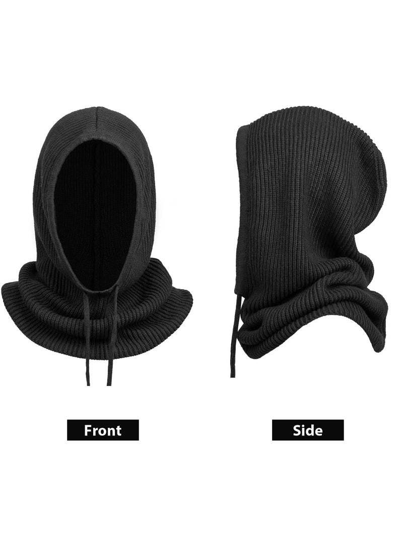 CMGTYYD - Winter Hats Balaclava Knit Beanie with Adjustable Drawstring Warm Hooded Scarf  Cap - One Size - Image 1