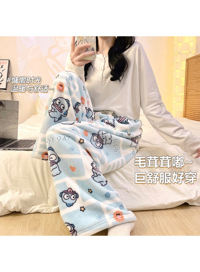 Autumn And Winter New Style Velvet Thickeneded Home Coral Velvet Outer Wear Small Pants Flannel Pajamas For Women
