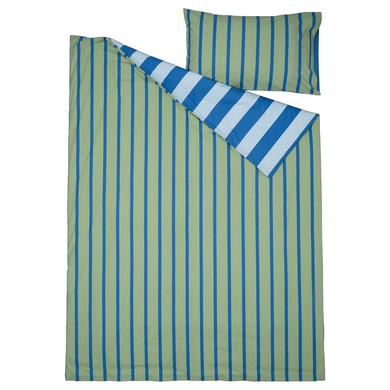Baitique Kids Duvet Cover and Pillowcase Set, Cotton, Blue/Green Stripe, 150x200/50x80 cm - Image 3