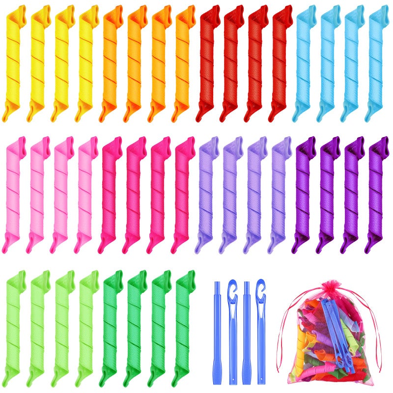 Yilloog 40 Pieces Hair Curlers Kit Heatless Spiral Curlers Tools with 2 Styling Hooks and 1 Storage Bag Multicolor Magic Curls Rollers for Women Long Medium Short Hair Classic Style - Image 1