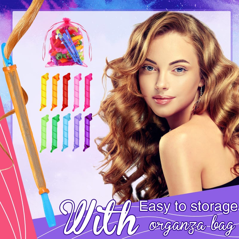 Yilloog 40 Pieces Hair Curlers Kit Heatless Spiral Curlers Tools with 2 Styling Hooks and 1 Storage Bag Multicolor Magic Curls Rollers for Women Long Medium Short Hair Classic Style - Image 5