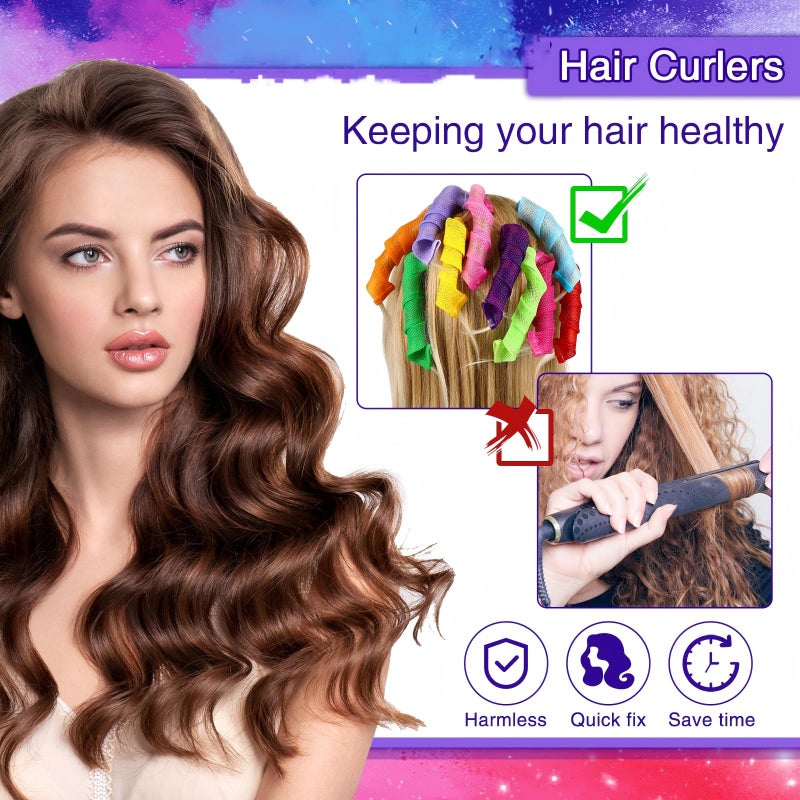 Yilloog 40 Pieces Hair Curlers Kit Heatless Spiral Curlers Tools with 2 Styling Hooks and 1 Storage Bag Multicolor Magic Curls Rollers for Women Long Medium Short Hair Classic Style - Image 3