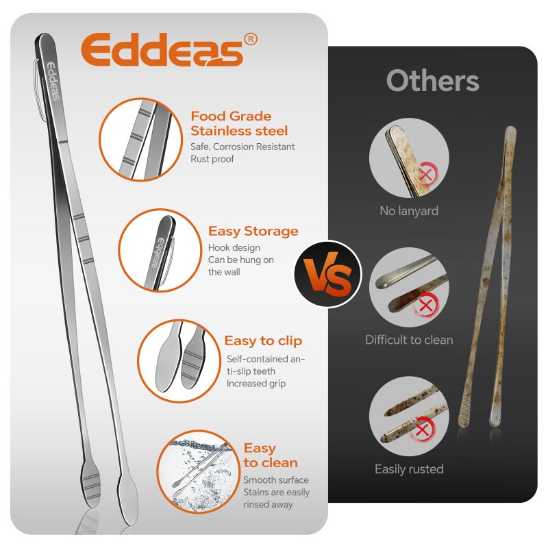 Eddeas Kitchen Tweezers Tongs, Cooking Tweezers Stainless Steel - 3 Size 12'' 10'' & 8 inch Ideal for Meat, pasta, plating and pinching delicate small pieces of food, Set of 3 - Image 3