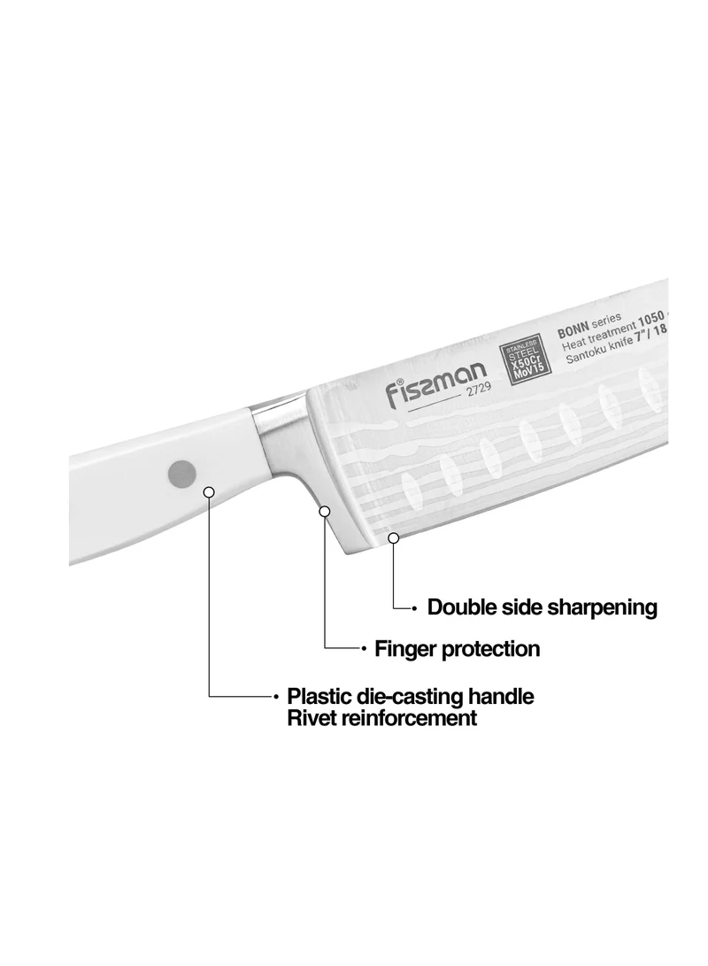 Fissman 7''Santoku Knife Bonn Series, with Sharp Blade and Sturdy Non Slip Handle, Minimalist Design, Stainless Steel, Suitable for Home Restaurant