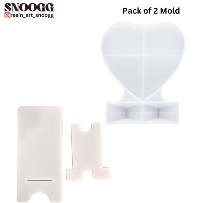 SNOOGG Pack of 2/1 Piece of Heart Photo Stand and 1 Piece 2 Set of Mobile Stand Mould Epoxy Resin Casting Moulds for Making and DY for Resin Casting, DIY Personalized Photo Frame Decor - Image 2