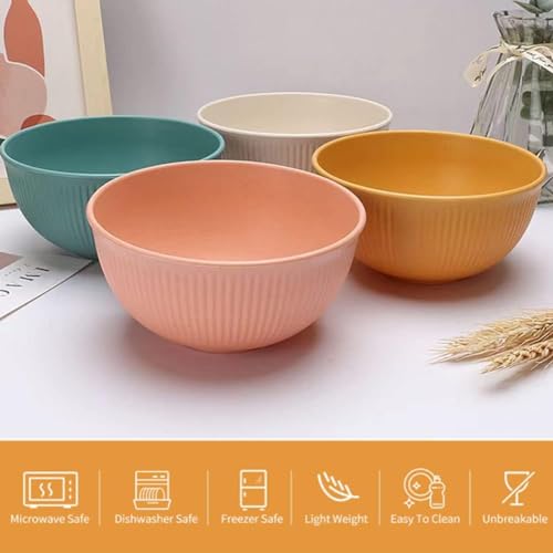 BRAVIK Unbreakable Cereal Bowls Wheat Straw Bowls Reusable Microwave and Dishwasher Safe BPA-Free Eco-Friendly Plastic Bowl Assorted Bowls for Serving Soup, (Set of 4) 800 ml (6 Set Bowl) - Image 4