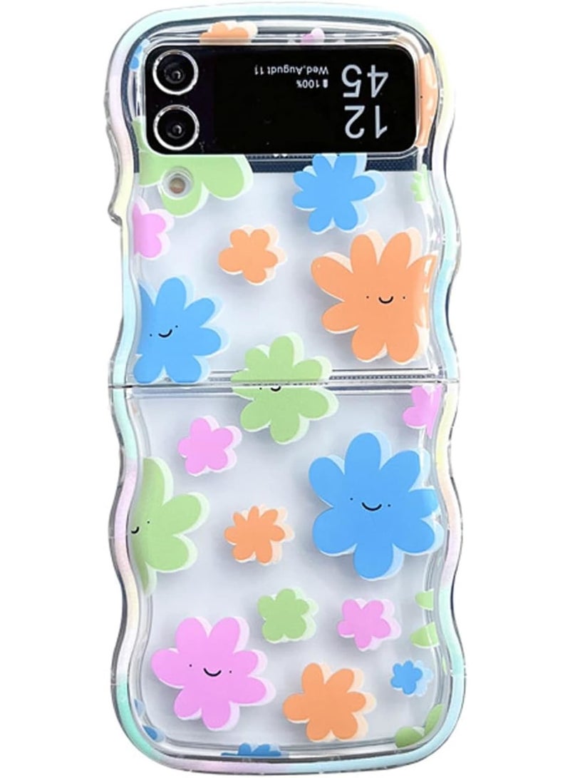 SOLARAE Compatible with Samsung Galaxy Z Flip 5 5G Case, Pink Flower Print with Beads Strap, Woman Case for Galaxy Z Flip 5 Soft Silicone, Pink Flower - Image 1