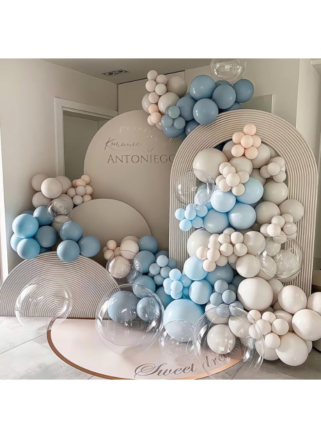 Baby Blue Balloons Arch Kit,122Pcs Dusty Baby Blue Balloons Arch Garland Kit with Sand White,Transparent Balloon for Birthday Party Decoration,Baby Shower,Graduation,Boho Wedding - Image 1