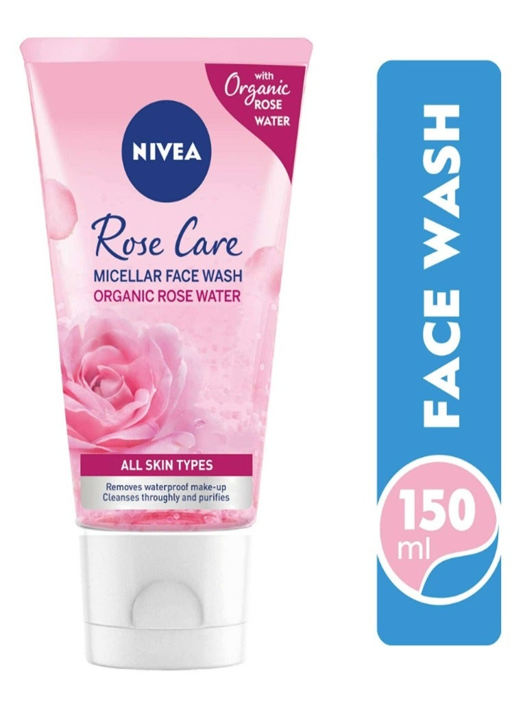 Nivea Face Wash Micellar, Rose Care with Organic Rose, All Skin Types, 150ml - Image 1