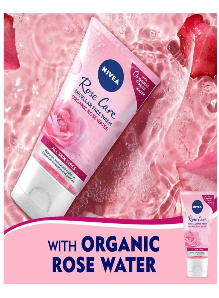 Nivea Face Wash Micellar, Rose Care with Organic Rose, All Skin Types, 150ml - Image 3
