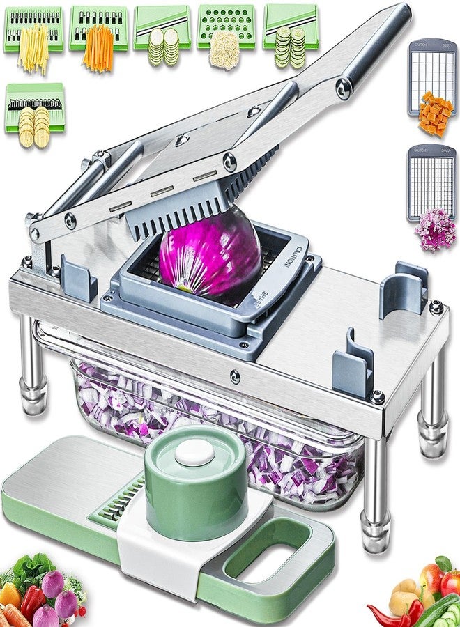 IPOVIPO Stainless steel Vegetable Chopper, Veggie Chopper With 8 Blades, Onion Dicer with Container, Food Cutter & Grater Mandoline Slicer - Image 1