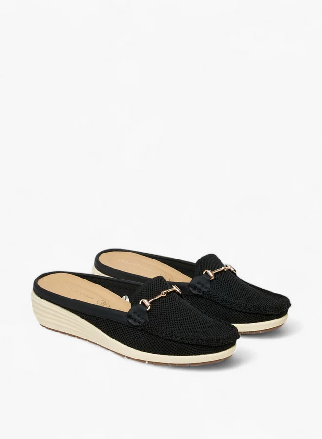 Metal Accent Slip-On Mules with Wedge Heels