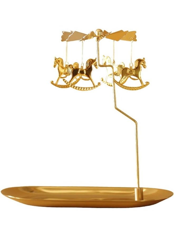 حامل شموع دوار مع صينية، دوار شموع ذهبي دوار، حامل شموع معدني دوار لشموع الشاي لمركز الطاولة، ديكور الحفلات، هدايا. - Image 1