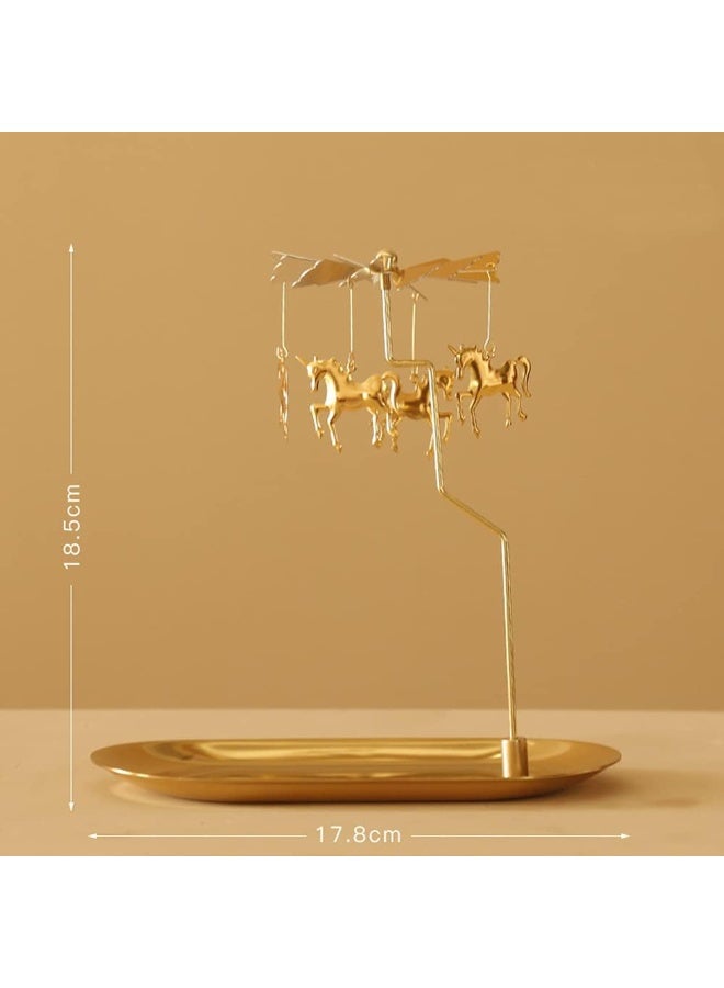 حامل شموع دوار مع صينية، دوار شموع ذهبي دوار، حامل شموع معدني دوار لشموع الشاي لمركز الطاولة، ديكور الحفلات، هدايا. - Image 4