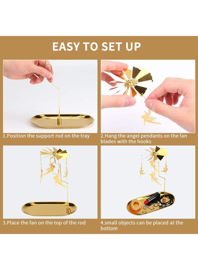 حامل شموع دوار مع صينية، دوار شموع ذهبي دوار، حامل شموع معدني دوار لشموع الشاي لمركز الطاولة، ديكور الحفلات، هدايا. - Image 5