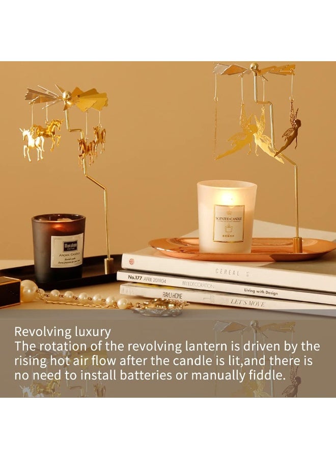 حامل شموع دوار مع صينية، دوار شموع ذهبي دوار، حامل شموع معدني دوار لشموع الشاي لمركز الطاولة، ديكور الحفلات، هدايا. - Image 2