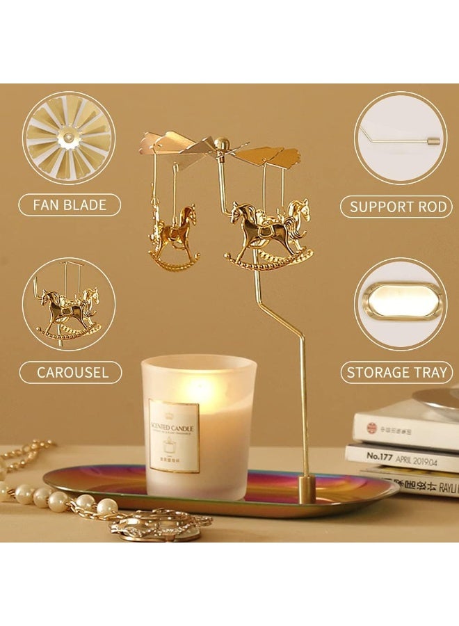 حامل شموع دوار مع صينية، دوار شموع ذهبي دوار، حامل شموع معدني دوار لشموع الشاي لمركز الطاولة، ديكور الحفلات، هدايا. - Image 3
