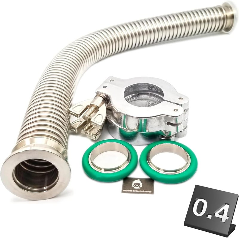 BROWNIAN MOTION TECHNOLOGY bmotiontech ISO-KF KF25 Corrugated Bellow Hose Set with 2X Aluminum clamp / 2X SS Centering Ring / 2X FKM O-Ring (400mm or 16" KF25) - Image 1