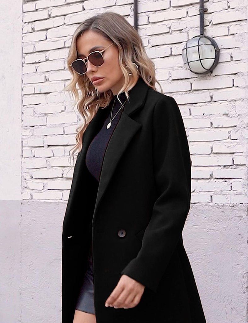 Hooever Women's Winter Wool Coat Casual Notch Lapel Single-Breasted Peacoat(Black-X-Small) - Image 5