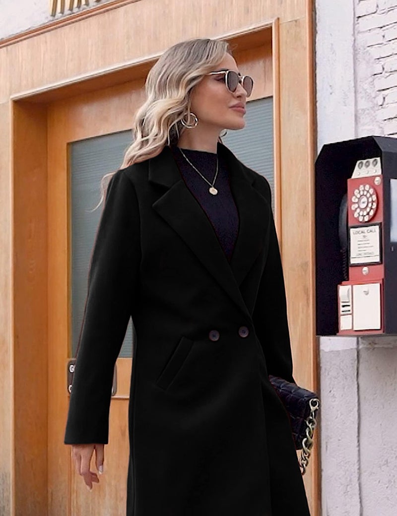 Hooever Women's Winter Wool Coat Casual Notch Lapel Single-Breasted Peacoat(Black-X-Small) - Image 4