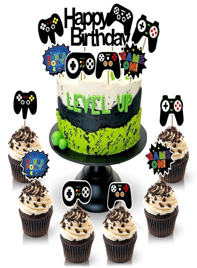 Kotko 13Pcs Video Game Cake Topper - Cardboard Gamer Cake Decorations with Big & Small Toppers with Gamepad-Themed Design, Easy to Install - Colorful Video Game Birthday Decorations for Boys & Girls Parties - Image 1
