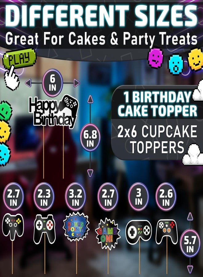 Kotko 13Pcs Video Game Cake Topper - Cardboard Gamer Cake Decorations with Big & Small Toppers with Gamepad-Themed Design, Easy to Install - Colorful Video Game Birthday Decorations for Boys & Girls Parties - Image 2