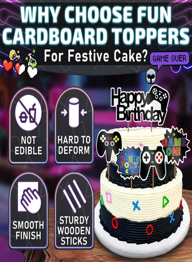 Kotko 13Pcs Video Game Cake Topper - Cardboard Gamer Cake Decorations with Big & Small Toppers with Gamepad-Themed Design, Easy to Install - Colorful Video Game Birthday Decorations for Boys & Girls Parties - Image 3
