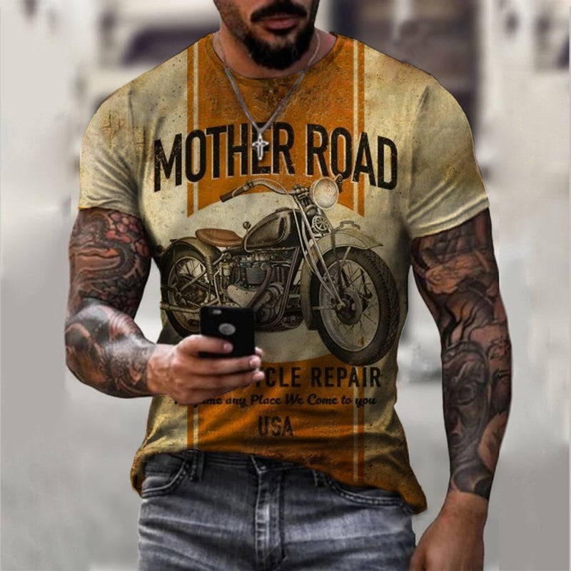 2022 European and American foreign trade cross-border new men's motorcycle casual digital printing slim pullover men's T-shirt TTA40-17 XXL - Image 1