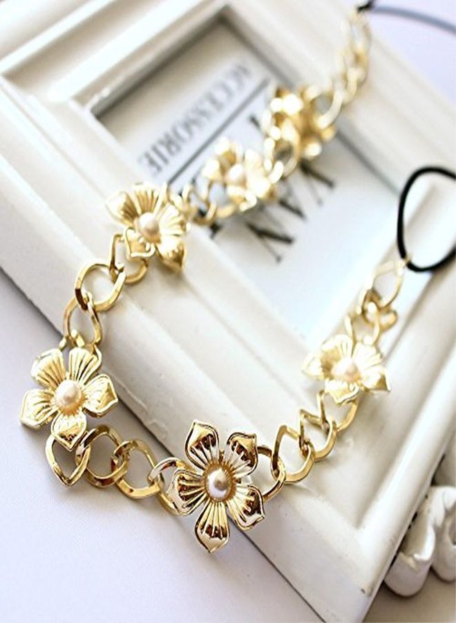 Yueton 2Pcs Gold And Silver Pearl Flower Elastic Headband Hair Band Women Hair Jewelry Accessories - Image 4