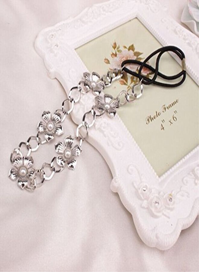 Yueton 2Pcs Gold And Silver Pearl Flower Elastic Headband Hair Band Women Hair Jewelry Accessories - Image 5