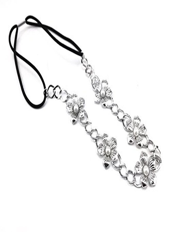 Yueton 2Pcs Gold And Silver Pearl Flower Elastic Headband Hair Band Women Hair Jewelry Accessories - Image 3