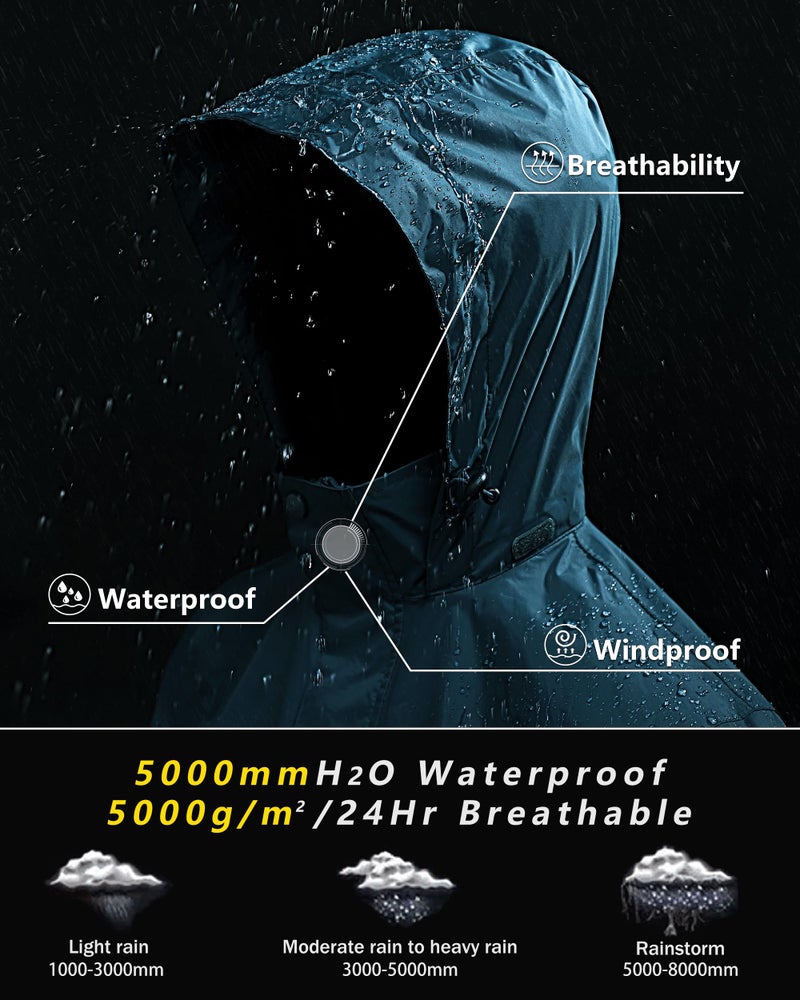 Outdoor Ventures Men's Rain Jacket Waterproof Lightweight Packable Rain Shell Raincoat with Hood for Golf Hiking Travel - Image 4