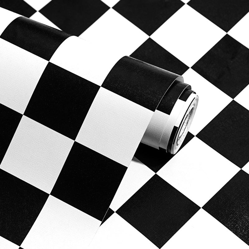 OSECAGE Modern Peel and Stick Wallpaper Black and White Mosaic Checkered Contact Paper 17.7"x78.8" Self Adhesive Lattice Wallpaper Removable Decorative Wallpapers for Bedroom Countertops Cabinet Vinyl Roll - Image 1